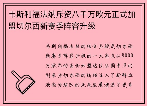 韦斯利福法纳斥资八千万欧元正式加盟切尔西新赛季阵容升级
